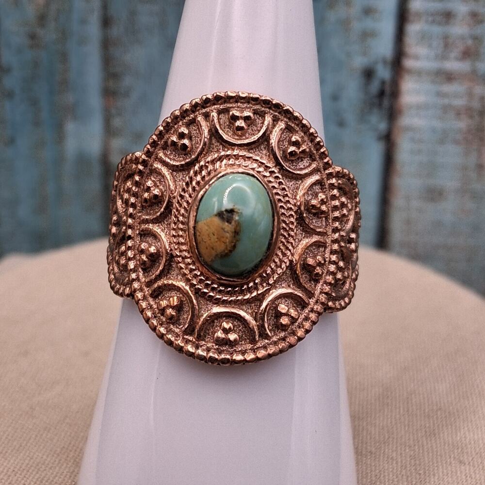 Southwestern Green Turquoise Copper Ring Size 7.5–11 Statement Boho Artisan
